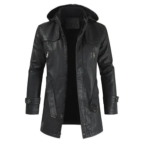 Jaqueta Longa de Couro com Capuz Masculina Sampaio®